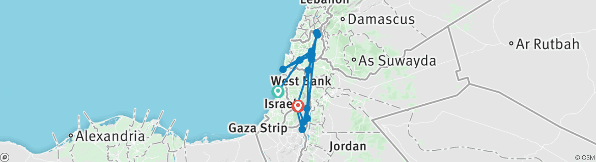Image of a map showing the route of the tour