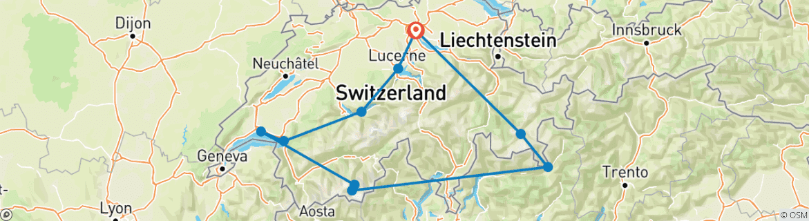 Image d'une carte montrant l'itinéraire du circuit