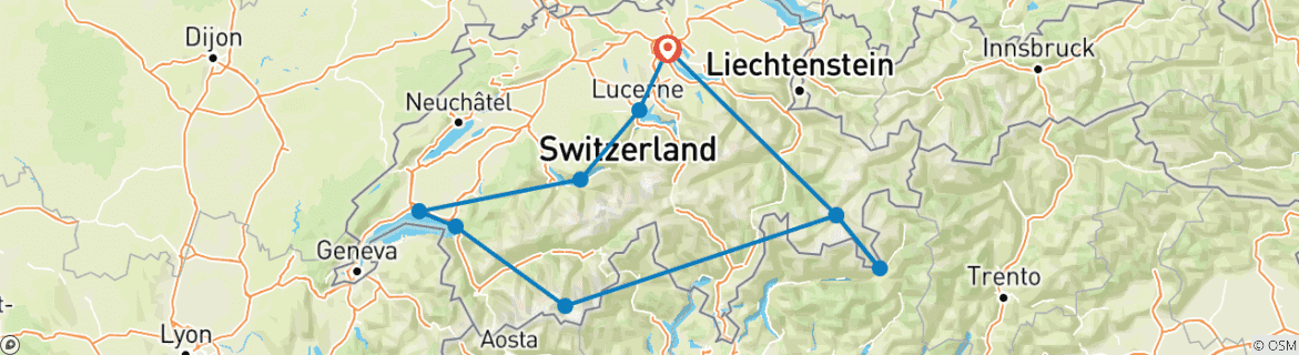 Image d'une carte montrant l'itinéraire du circuit