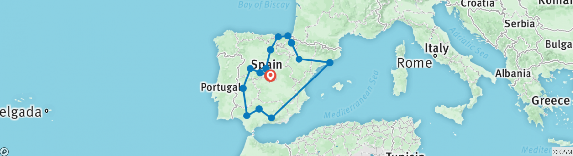 Image of a map showing the route of the tour