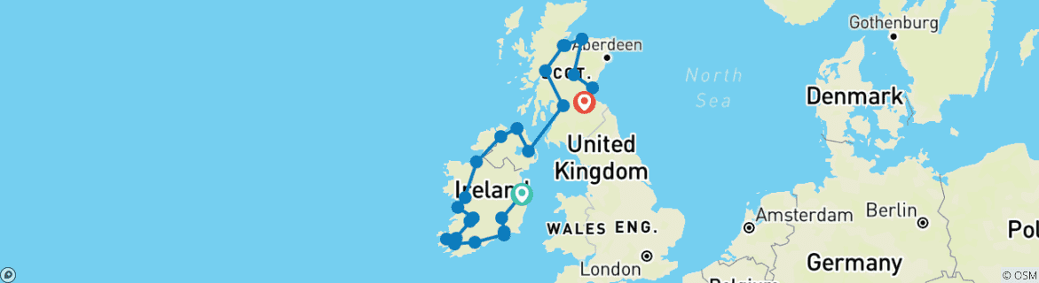 Image of a map showing the route of the tour