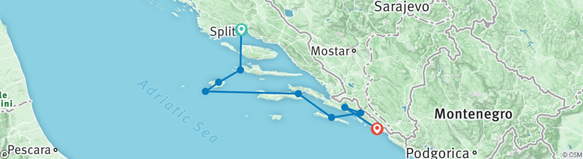 Image of a map showing the route of the tour