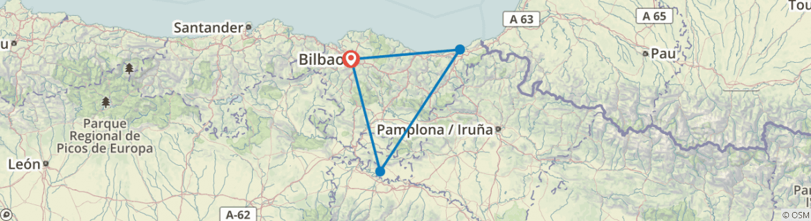 Image of a map showing the route of the tour