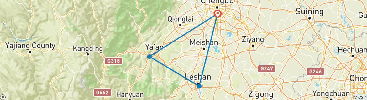 Image of a map showing the route of the tour