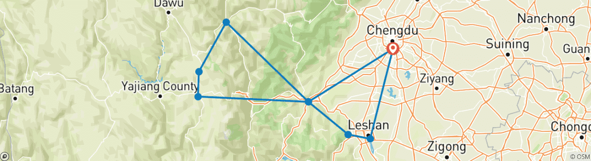 Image of a map showing the route of the tour