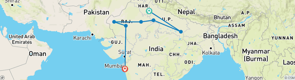 Foto van een kaart met de route van de rondreis