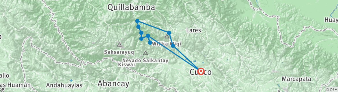 Image of a map showing the route of the tour