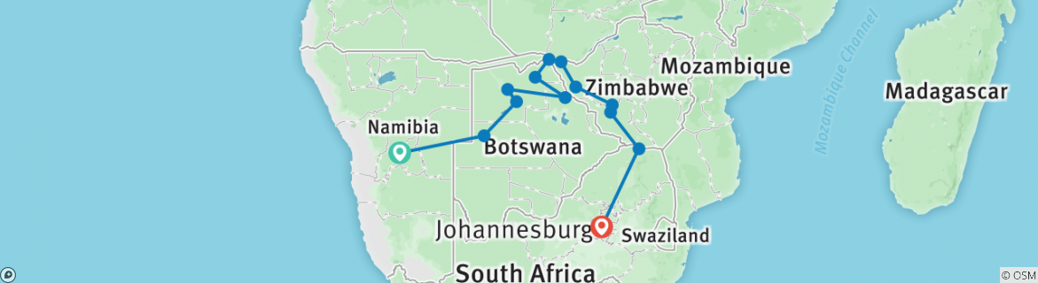 Image of a map showing the route of the tour