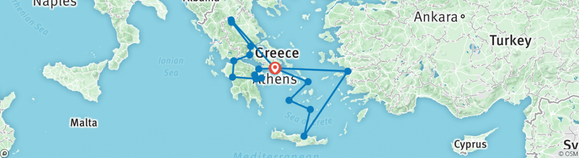 Image of a map showing the route of the tour
