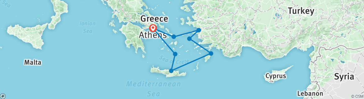 Image of a map showing the route of the tour