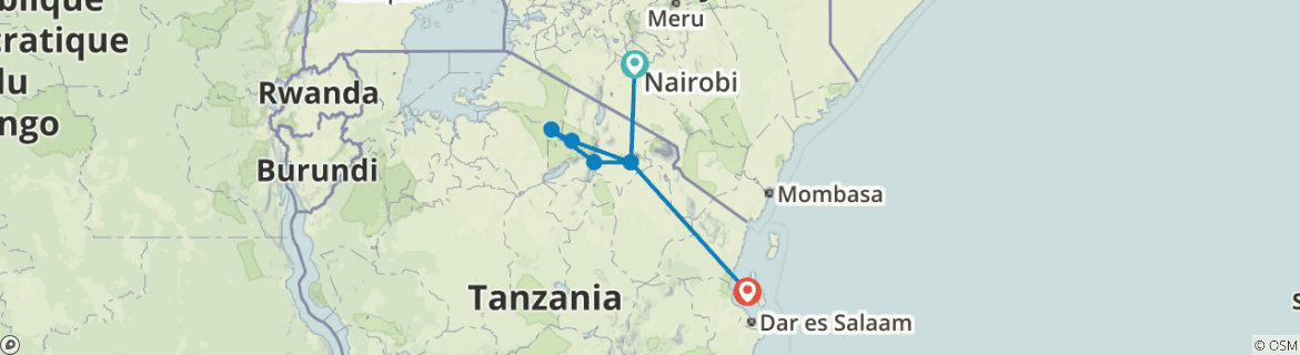 Image of a map showing the route of the tour