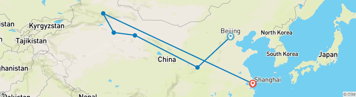 Image of a map showing the route of the tour