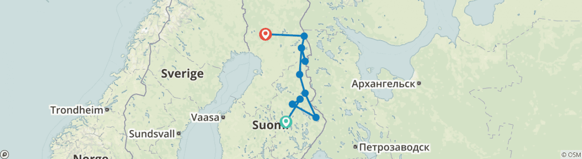 Image of a map showing the route of the tour