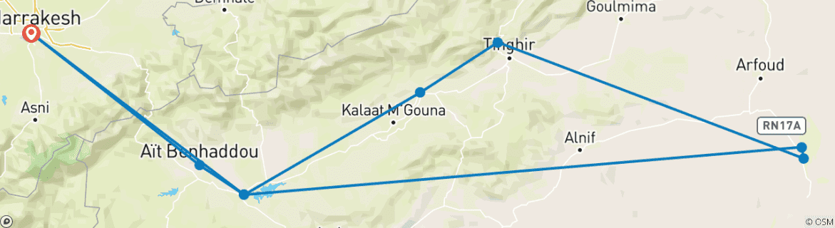 Karte mit der Reiseroute