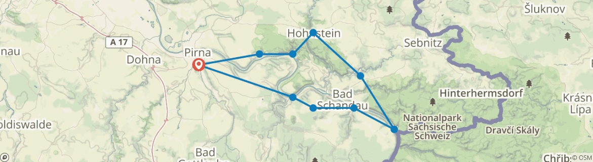 Image of a map showing the route of the tour