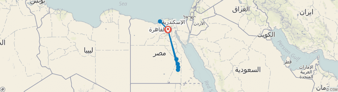 Image of a map showing the route of the tour