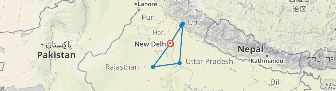 Image of a map showing the route of the tour