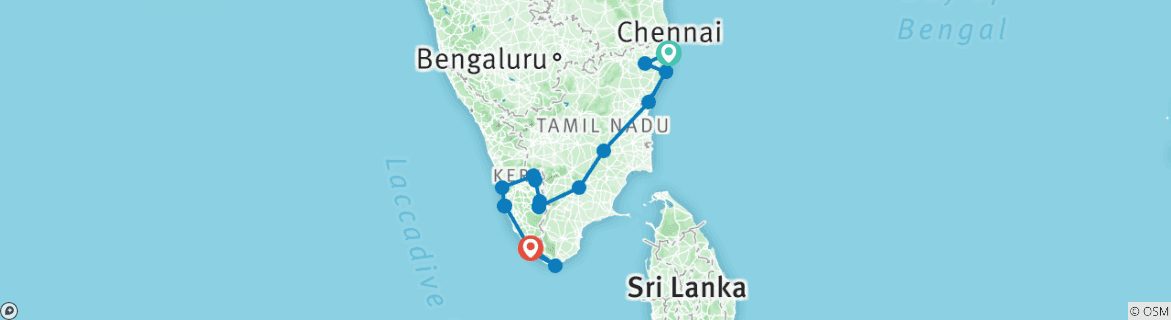 Image of a map showing the route of the tour
