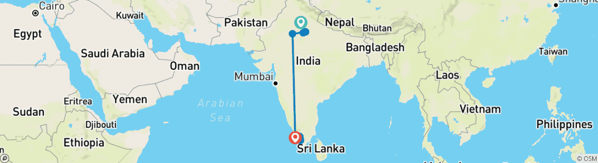 Image of a map showing the route of the tour