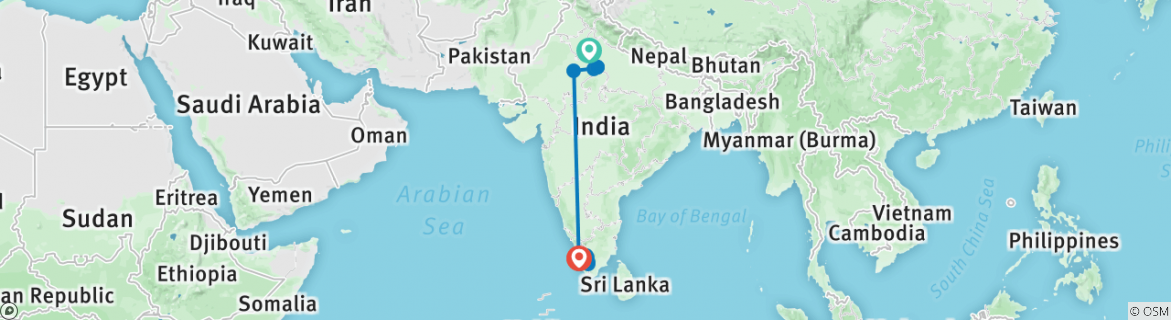 Image of a map showing the route of the tour