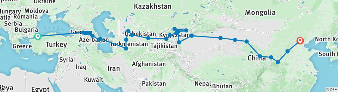 Image of a map showing the route of the tour