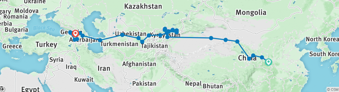 Image of a map showing the route of the tour