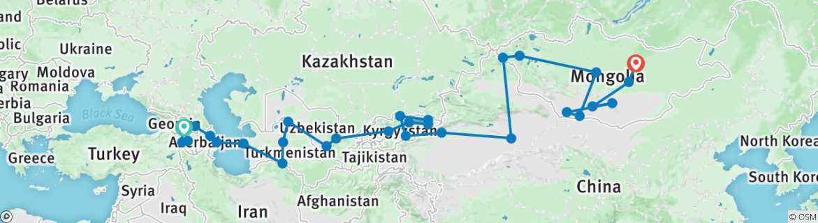 Image of a map showing the route of the tour