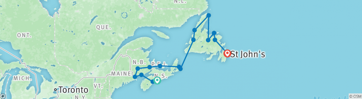 Image of a map showing the route of the tour
