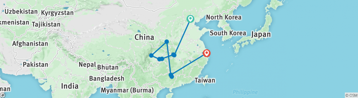 Image of a map showing the route of the tour