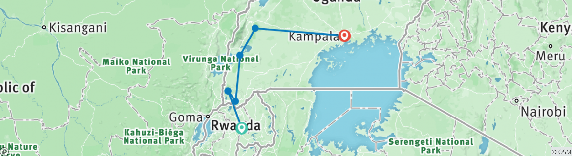 Image of a map showing the route of the tour