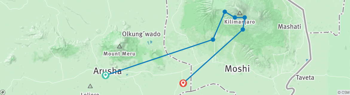 Image of a map showing the route of the tour