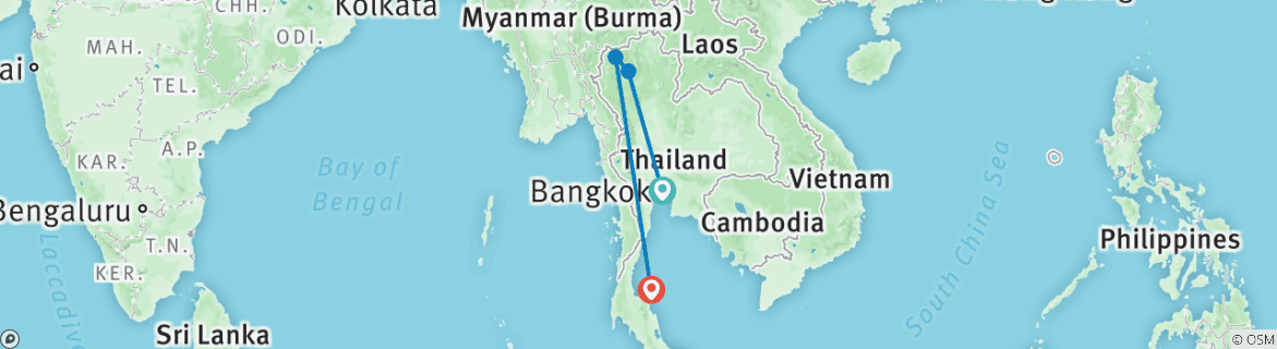 Image of a map showing the route of the tour