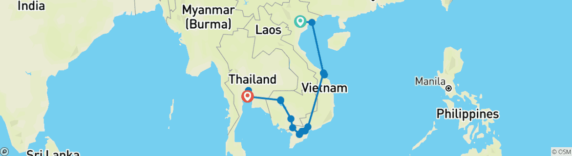 Image d'une carte montrant l'itinéraire du circuit