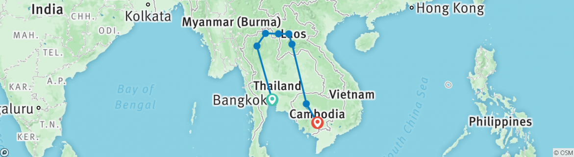Image of a map showing the route of the tour