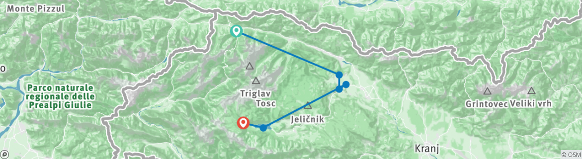 Image of a map showing the route of the tour