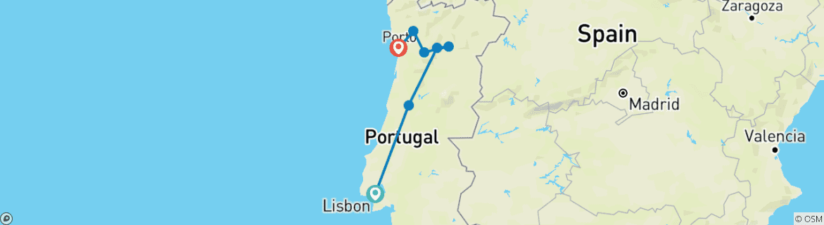 Image of a map showing the route of the tour