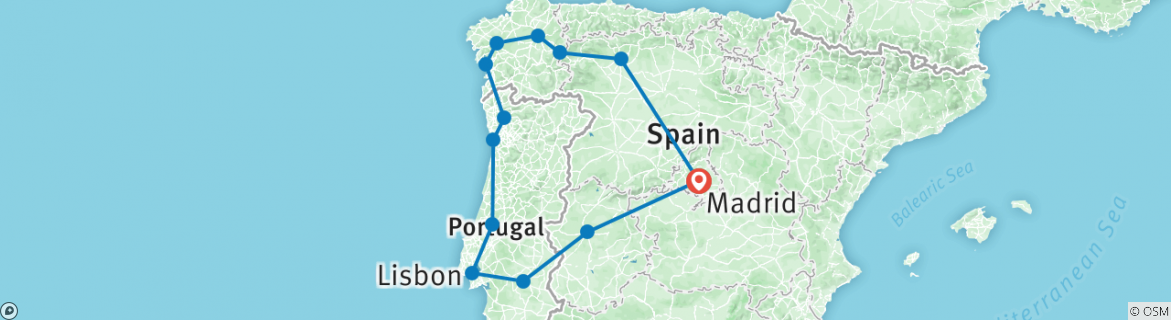 Image of a map showing the route of the tour