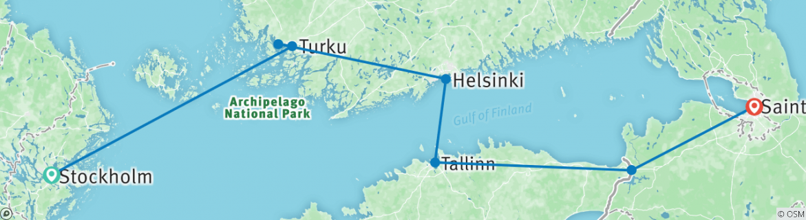Image of a map showing the route of the tour