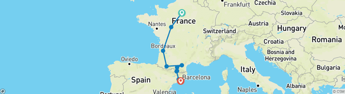Image d'une carte montrant l'itinéraire du circuit