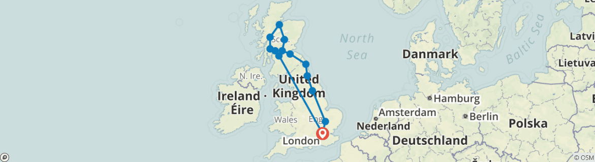 Image of a map showing the route of the tour