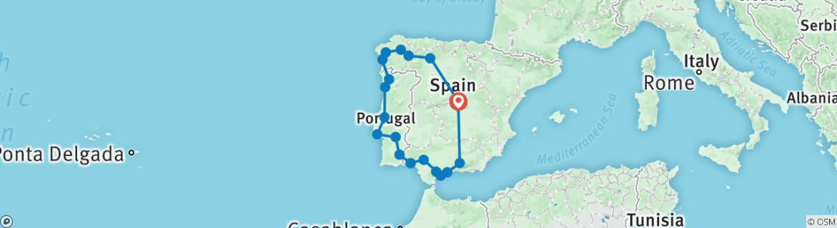 Image of a map showing the route of the tour