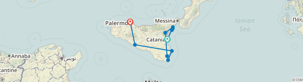 Image of a map showing the route of the tour