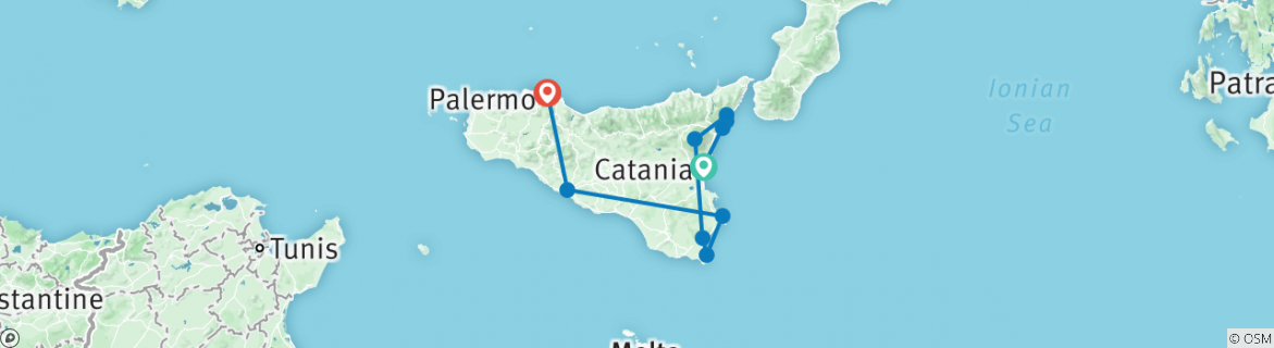 Image of a map showing the route of the tour