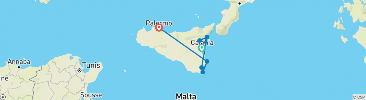 Image of a map showing the route of the tour
