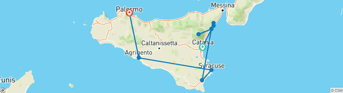 Image of a map showing the route of the tour