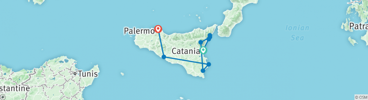 Image of a map showing the route of the tour