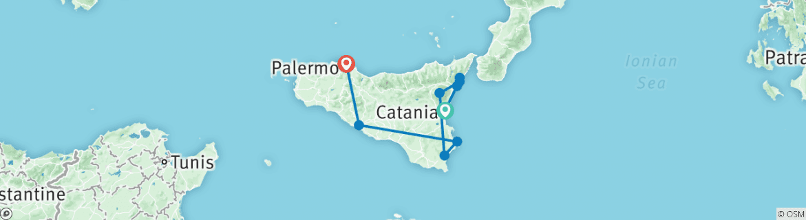 Image of a map showing the route of the tour