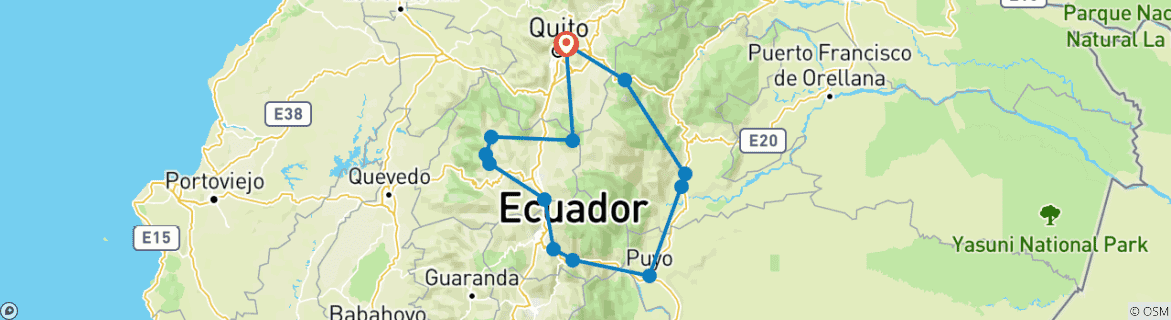 Image of a map showing the route of the tour
