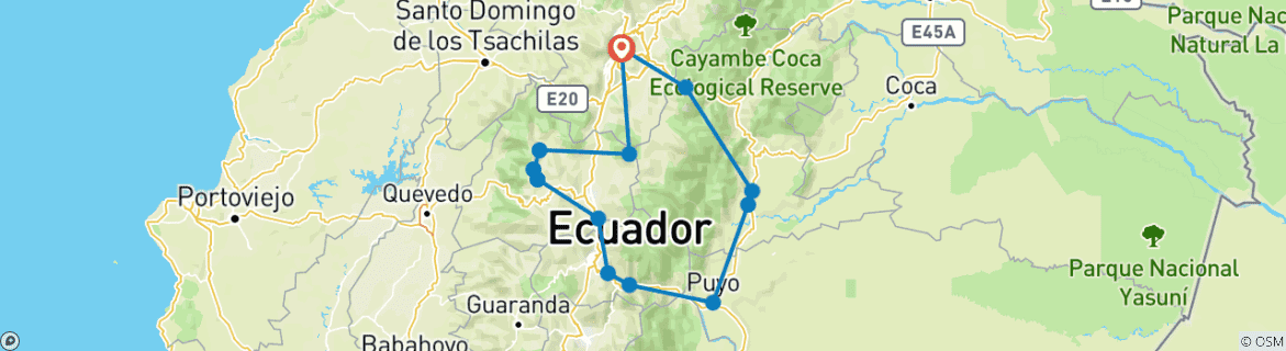 Image of a map showing the route of the tour