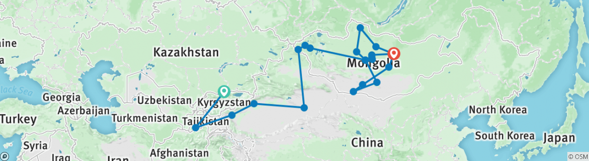 Image of a map showing the route of the tour